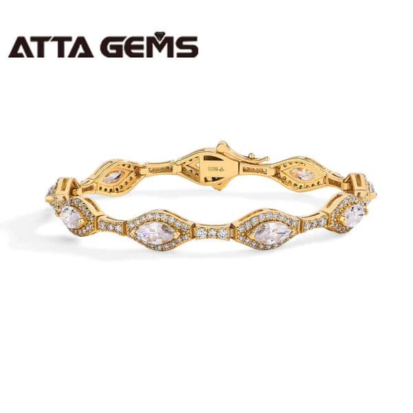 ATTA 925 Sterling Silver Full Moissanite for Man Women WIth 18k Gold Plated Marquise Cut Bracelets Fine Jewelry