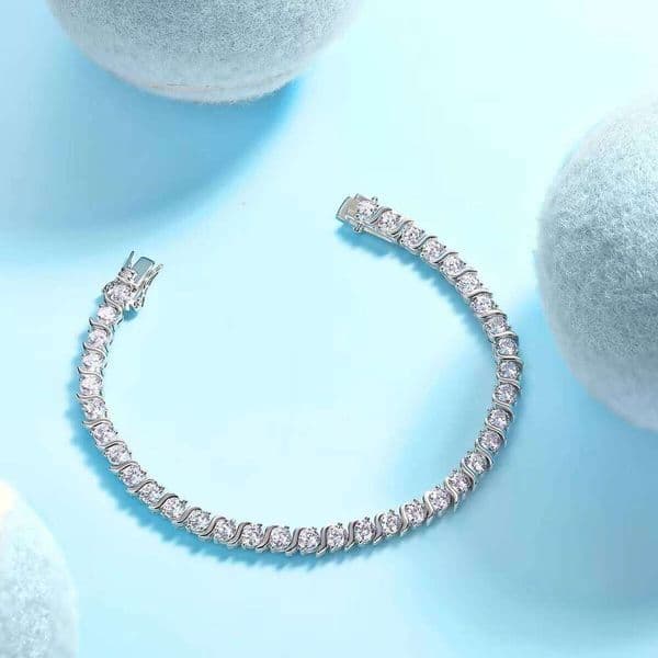 S925 Fine Silver Plated 18K White Gold Round Moissanite GRA Eight Character Buckle Full Diamond Bracelet 0.3CT/piece