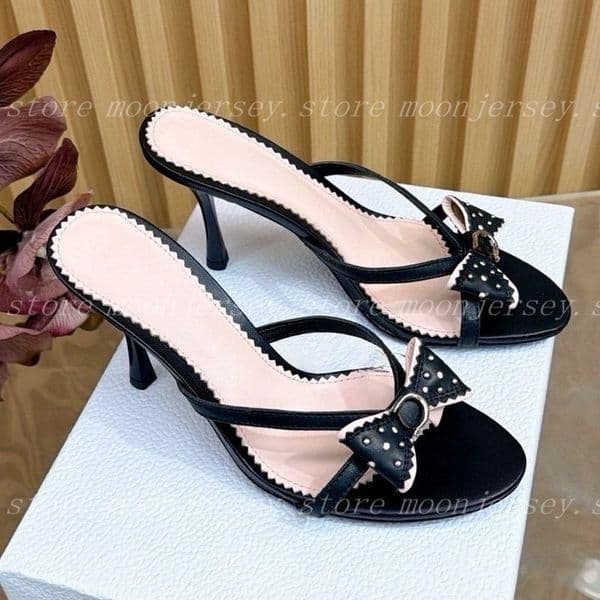 10A Premium Designer High Heel with Bow Fashion Pointed Toe Sandals Evening Party Holiday Style 34986