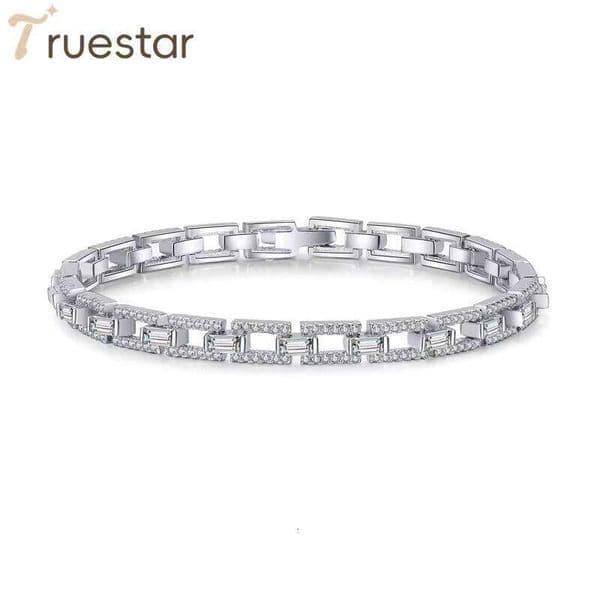 Baguette Bracelet Rhodium Plated 925 Sterling Silver Fully Diamond Moissanite Rectangular Link Bracelets for Women
