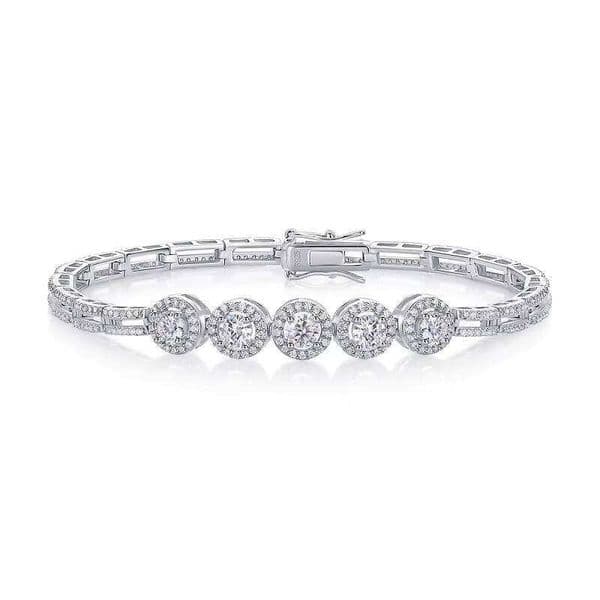 S925 Sterling Silver Platinum Plated Chain Link Hearts Eight GRA Certified Diamonds Moissanite Full Set Bracelet 2.85ct