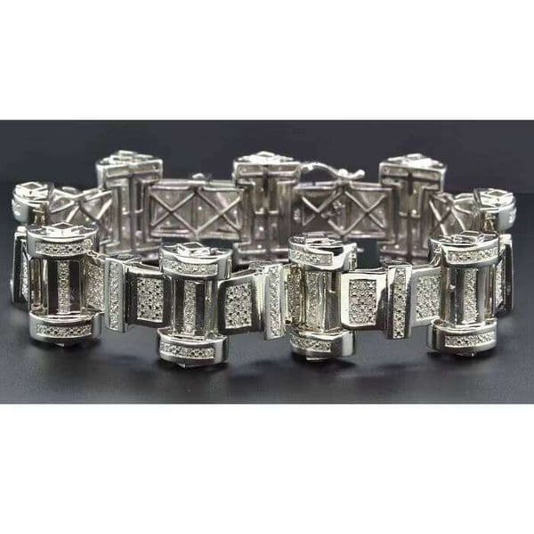 2.00 Ct Exquisite Round Cut Lab-Created Moissanite 14K Gold Plated .925 Silver Men's Bracelet