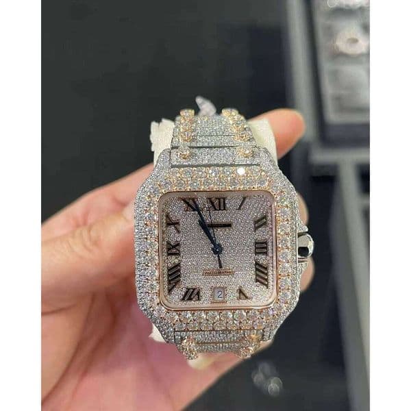 Fully Iced Out VVS Moissanite Diamond Automatic Movement Watch, Stainless Steel Watch