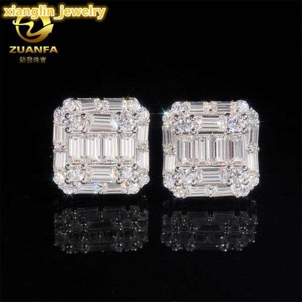 High-end S925 Silver Moissanite Square Earrings for Men and Women Couples