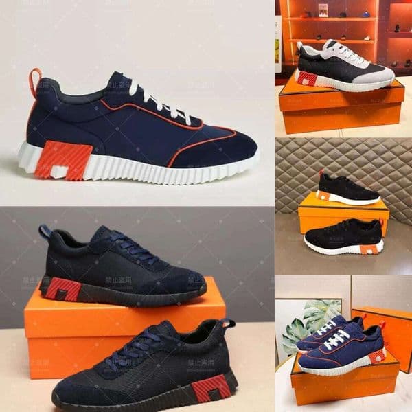 Italy Design Men Bouncing Sneaker Shoes Nappa Leather Technical Jersey Suede Goatskin Low Top Trainers Comfort Party Dress Walking with Box