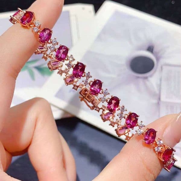 Vintage Style Silver Plated Fine Jewelry Natural Gemstones Topaz Peridot Garnet Diamond With Ball Pattern Charm Bracelets
