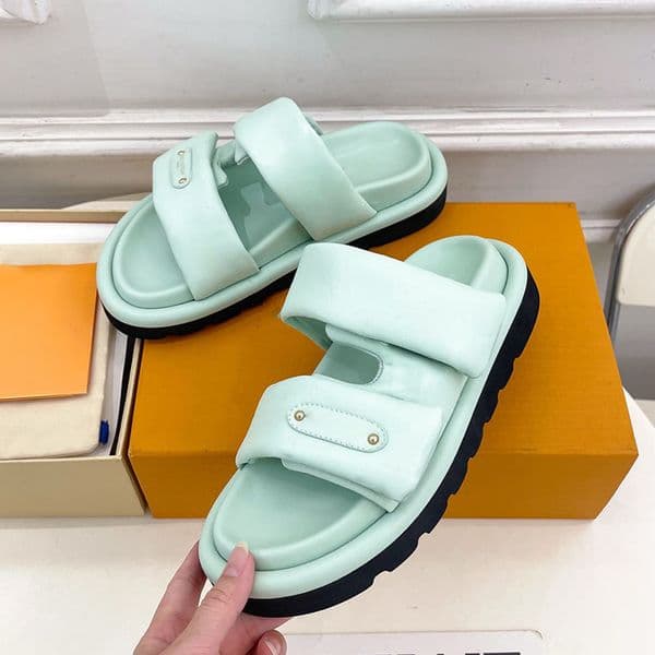 Women Platform Heels Sandals Designer Cowhide Platform Heels Slippers Vintage Pink Green Outdoor Leisure Shoes With Dust Bag Casual Shoes Slides 26ss Mules