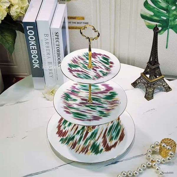 Deluxe 2/3 layer ceramic dessert display rack with multi-layer cake trays, suitable for European buffet and party utensil sets