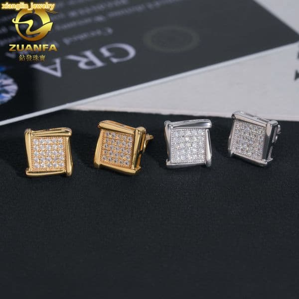 Diamond Earrings Hip-hop Square S925 Silver D Color Moissanite Stud Earrings for Men and Women Passes Diamond Tester