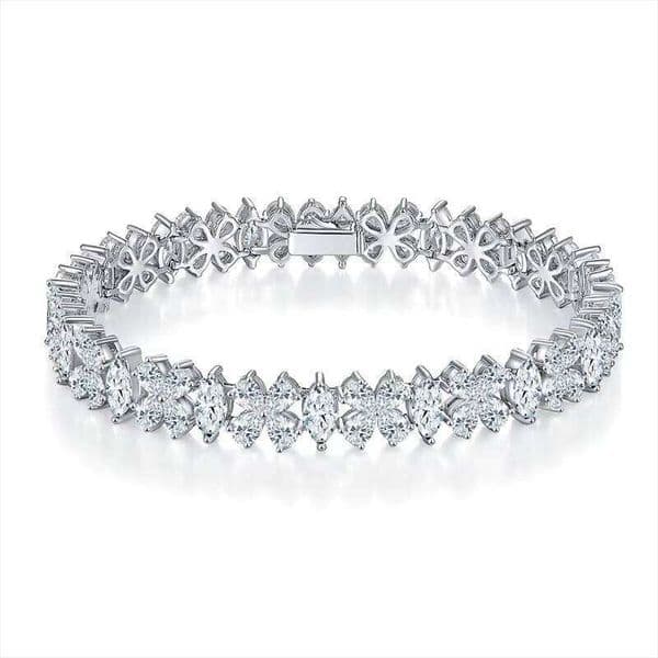 De Marquise Full Water Drop Flower Design 925 Silver Iced Out Moissanite Bracelet