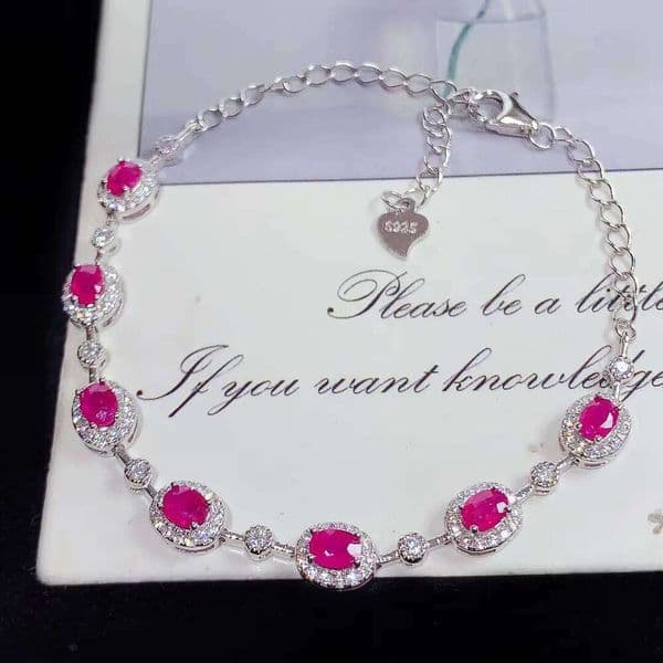 Tourmaline Chain Bracelet with 925 Sterling Silver Base and Crystal Sparkling Pendant