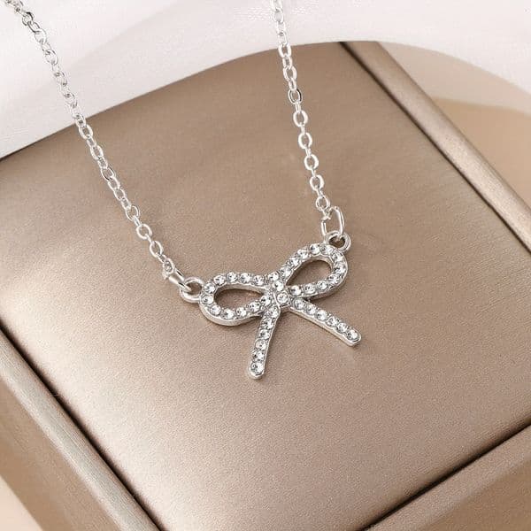bestseller: pure silver sweet and cool full-diamond bow necklace for women, ins niche design clavicle chain, exquisite neck chain