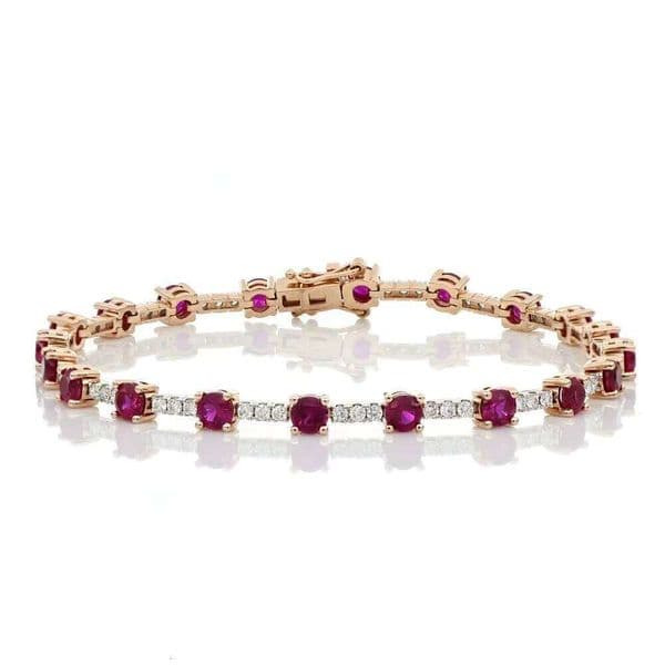 Ruby and Moissanite Diamond Bracelet in S925 Sterling Silver Tennis Elegant Daily Use Fine Iced Out Jewelry For Women