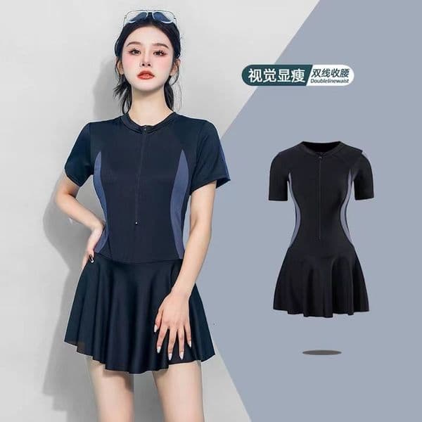 Plus-Size Sports Swimsuit Women, Conservative One-Piece, Super Cute Ins-Style, Tummy-Concealing, Slimming, Fresh And Youthful Students, For Plus-Size Women