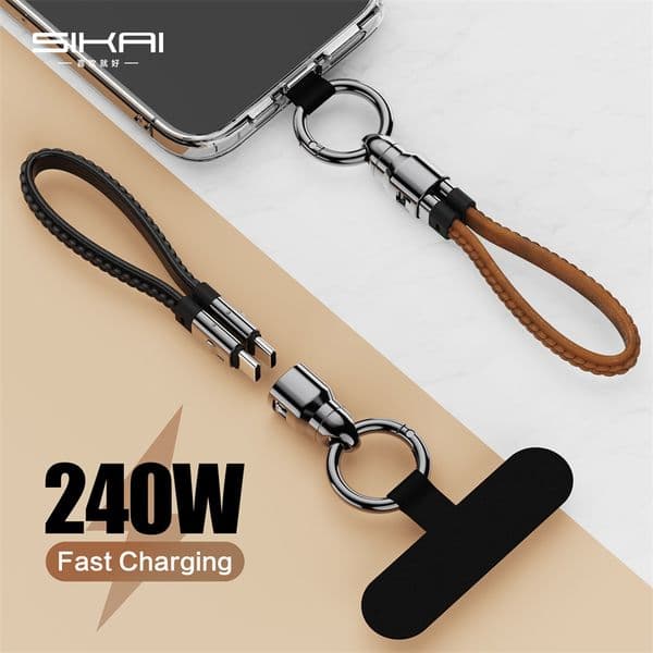 Portable Keychain USB C Charger Cable Short 240W 5A Fast Charging Cord Type C Short Charging Cable for Phone MacBook Android