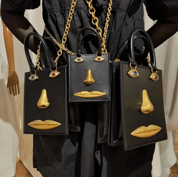 Schiaparelli Inspired Top Handle Bag 3D Face Bag Human Art Jewelry Bag Designer Square Face Tote Bag Eye Nose Lips Decor Crossbody Bag for Women Versatile Daily Party