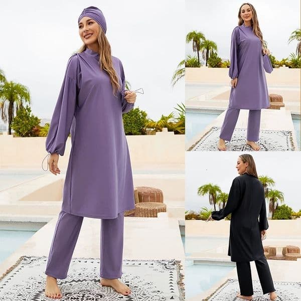 Bestseller New Style Non-Padded Arabic Long-Sleeve Casual Conservative Diving Swimwear, Beach Sun Protection Three-Piece Swimsuit Ddmytiger