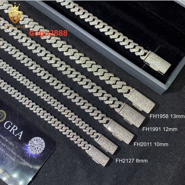 8mm 10mm 12mm 925 Silver Moissanite Diamonds Cuban Chain Iced Out Moissanite Cuban Link Pass Diamond Test Vvs Moissanite Chain