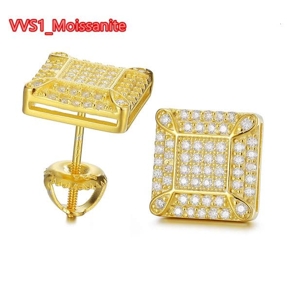 Fashion Micro Pave Rohodium Plated 925 Silver Earring Men Stud Hip Hop Stud Earrings VVS Moissanite Earring
