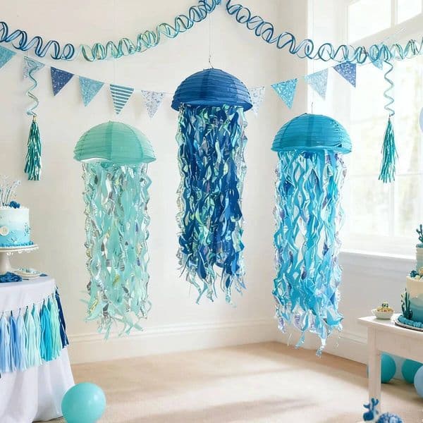 3Pcsx10" Blue Jellyfish Paper Under The Sea Mermaid Birthday Party Decorations Nautical Shower Hanging Lanterns ddmyAug