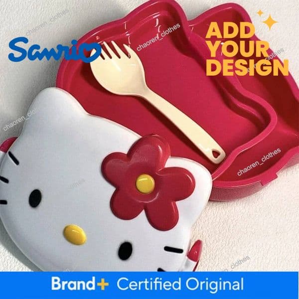 Designer Kawaii Hello Kitty Lunchbox Cartoon Student Bento Box Sealed Fruit Box Head Ornament Sundries Organiser Girls Gifts New