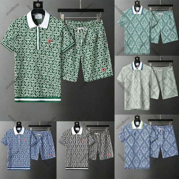 Designer Mens Short Sets Summer Suits T Shirt Seaside Holiday Polo Shirts Shorts Two Piece Set Asian Size M-XXXL