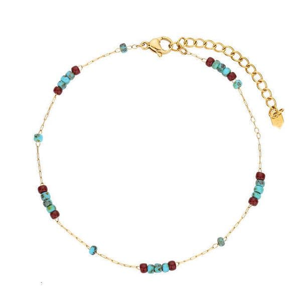 Mint Manbo Turquoise Beaded for Women, Niche Fashion Summer Outfit Design, Titanium Steel New Anklet Jewelry