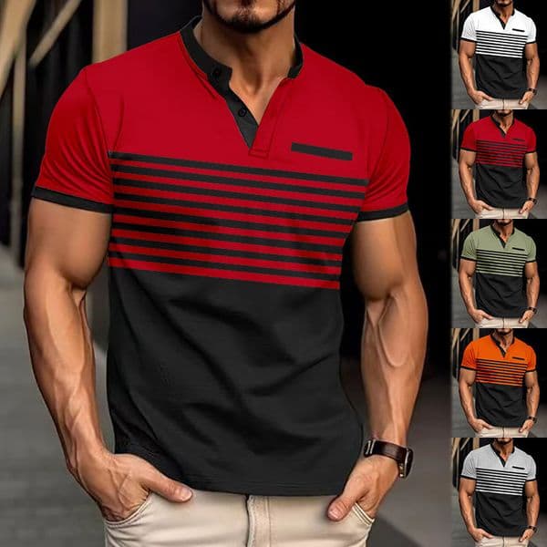 New Men's Designer T-shirt Designer Hoodie Polo Casual Polo Shirt With Chest Pocket V-neck Button Striped Color Block Versatile T-shirt