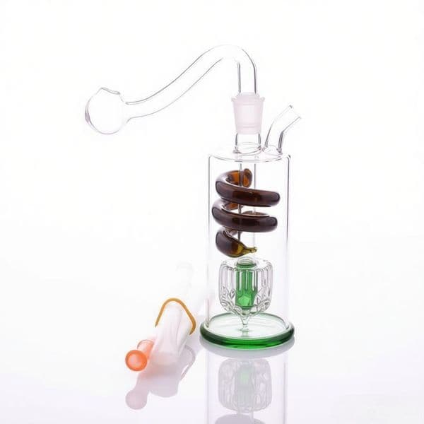 Newest Spiral Shape Newest Mini Glass Oil Burner Bong Hookah set Thick 10mm female colorful Heady Recycler Hand Bongs Water Pipes with silicone hose