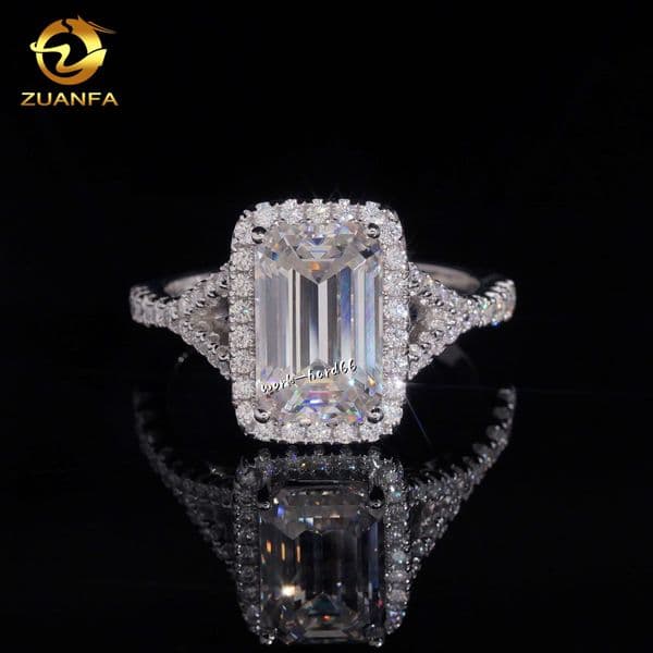 Hot Sale Cluster Emerald Cut Engagement Ring 925 Sterling Silver 18K Gold Plated Pass Diamonds Testing Moissanite Wedding Ring