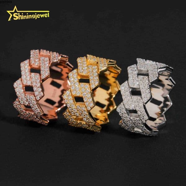 Factory Direct High Quality Hip Hop Two Row 925 Sterling Silver Moissanite Iced Out Cuban Ring