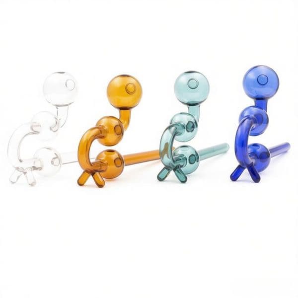 Wholesale Colorful U Style Glass oIl burner Pipe Thick heady Snake Shape hand straw pipes With 3 Balls for Smoking Pipes wth balance dot