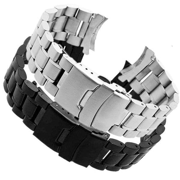 Stainless Steel Band with Five Beads, Double Safety Buckle, Watch Accessories 18 20 22 24mm