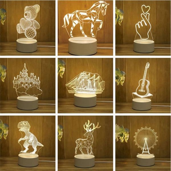 3D Night Light Creative LED Acrylic Bedroom Decoration Small Table Lamp Romantic Pattern Gift Home Decor Desk Lamps W0446