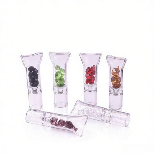 Wholesale Colorful Mini Cigarette Filter Pipe Glass Cigarette Tips Flat Mouth with Colored Small Diamonds Smoking Accessories for Glass Bong Rolling paper