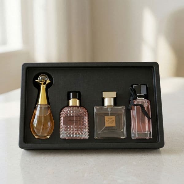 Elegant Woman's Flower-Fruit Aroma Four Piece Perfume Kit Ideal For Date Night Gifts