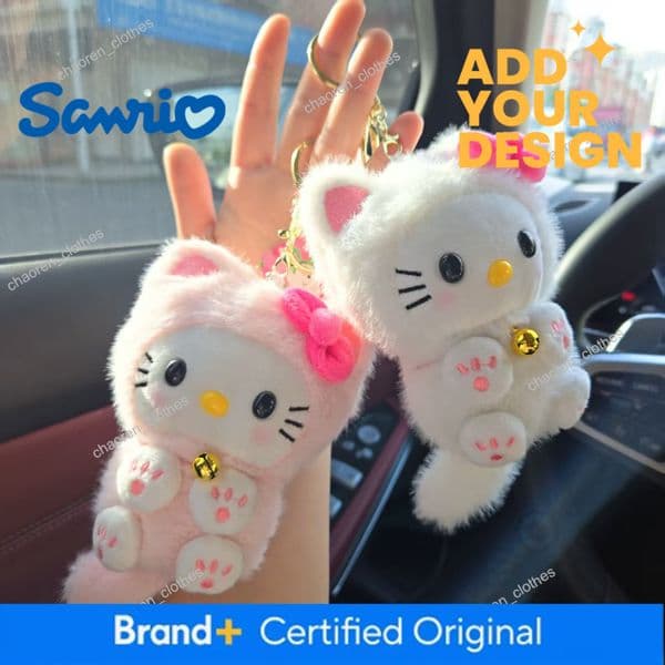 Long Tail Hello Kitty Bag Plush Pendant, Black Skin KT Cat Doll Charm