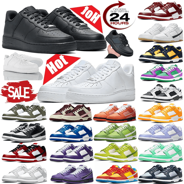 with box designer brand casual shoes men and women skateboard shoes low top AF1s sneakers breathable comfortable black and white splicing color 36to46 Gray Pink Red