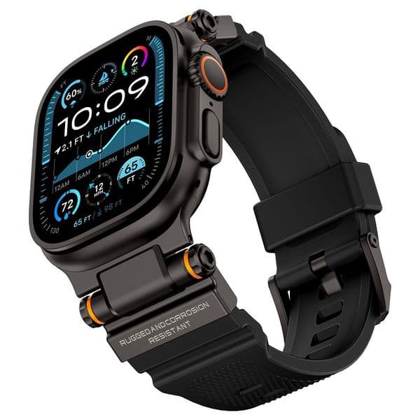 Rugged Silicone Watch Band Compatible with Apple Watch Ultra Band 49mm 46 45 44 42mm(S1S2S3) Stainless Steel Connector with Silicone Bracelets for iWatch Series 11 10