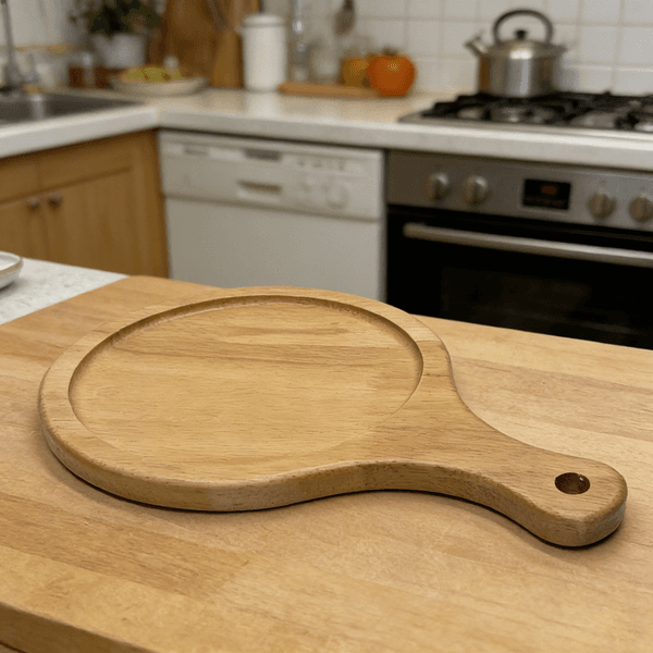 Eco-Friendly Solid Wood Board: High-Quality Rubberwood Round Pizza Trays & Serving Platters