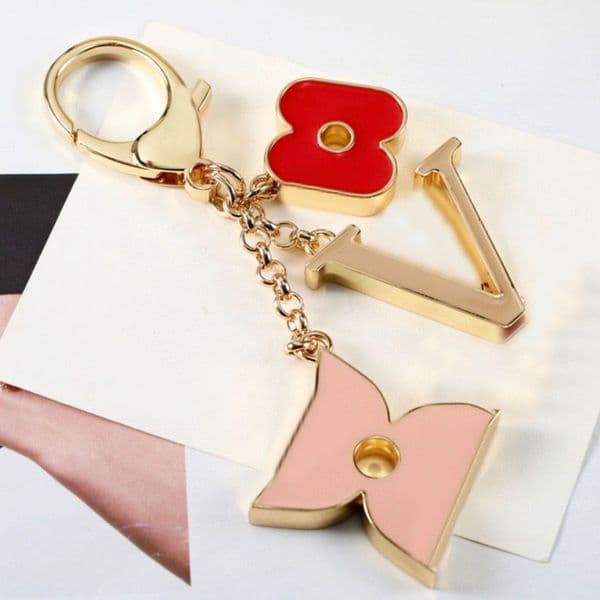 Gold Tone Bag Charm With Letter Red Pink Enamel Charms Stylish Accessory Elegant Gifts For Her Daily Use