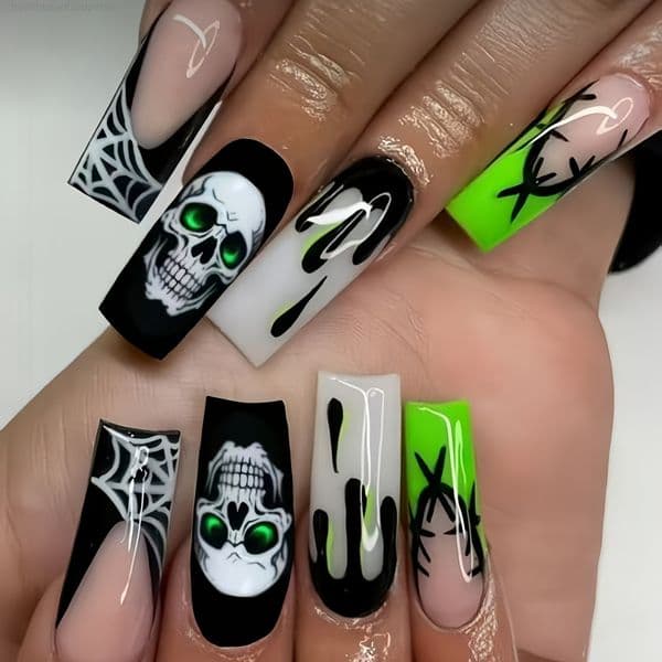 Fake Nail Tips Ins Style Wearable Nails 24Pcs/set Halloween Circle Little Girl Presson Nails Fake Nails Nail Tips