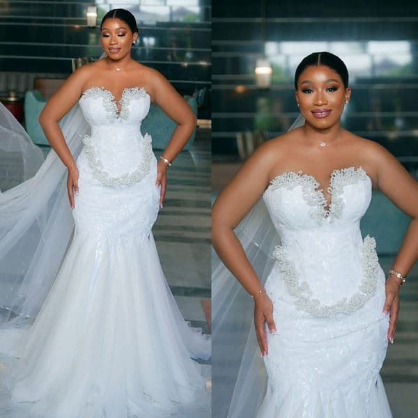 Luxury Mermaid Wedding Dress Sweetheart Neck Sleeveless Bridal Gowns Sequins Pearls Beaded Sweep Train Dresses Custom Made vestidos de novia
