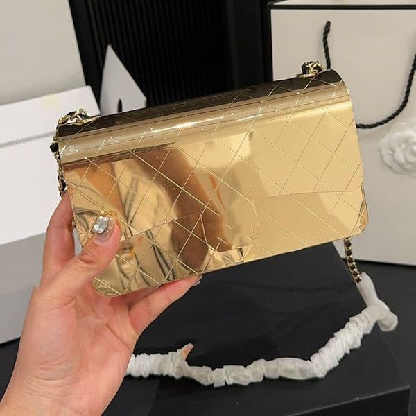 Designer Women Mini Metal Flap Crossbody Bag all metal material hardware classic flap cross body gold sliver Metal perforated woven bag chain luxury shoulder bags