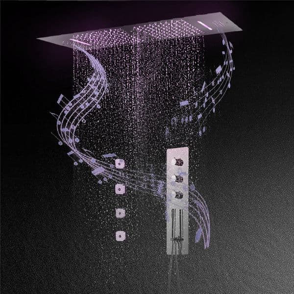 Luxury Concealed Shower Panel Set with LED Ceiling Bluetooth Rain Shower Head 900x300mm Home Spa Kit Multifunctional 5 Ways Thermostatic Bathroom Shower Combo Set