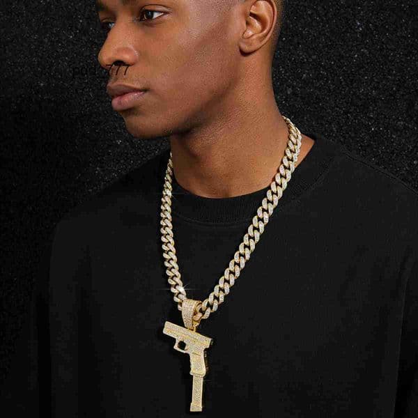 New mens full-diamond chain hip-hop style personalized model gun pendant necklace