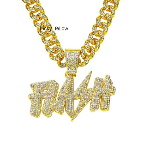 Hip-Hop Full Diamond New Letter Pendant Necklace Trendy Personality Street Dance Versatile Cuban Chain Necklace