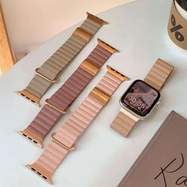 Suitable strap, lychee pattern leather magnetic strap for Apple Watch 11th generation 98iwatch10SE women's model