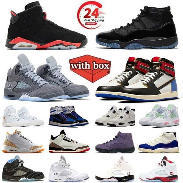 With Box 3s 4s 5s 11s Basketball Shoes Gamma Wolf Grey 1s Union x Fragment Alaska 6s Infrared Salesman Flight Club Black Cat True Blue Men Women traine