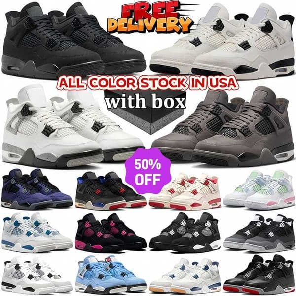 4 4s Basketball Shoes White Cement OG Black Cat 2025 Retro Bred Military Blue Thunder Olive Laker Purple Navy Metallic Cave Stone Rare Lettering Sneaker Trainer